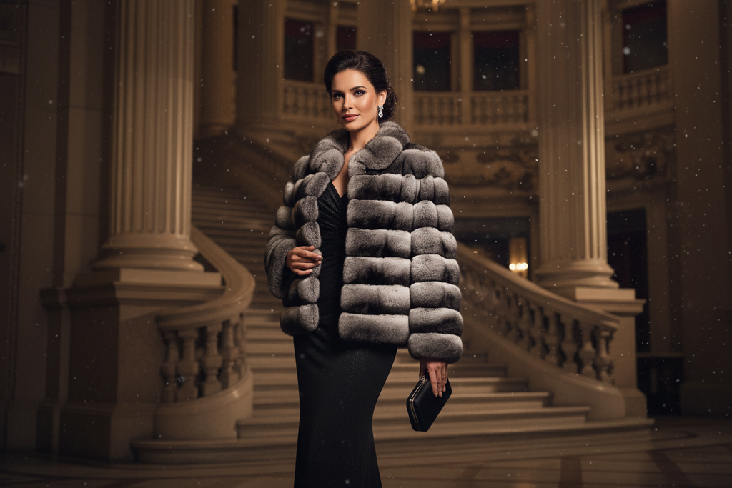 Elegant woman wearing Chinchilla fur
